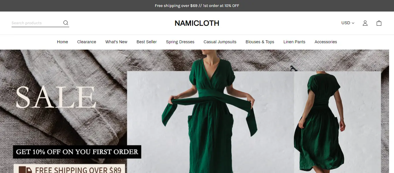 Namicloth.com Homepage Image