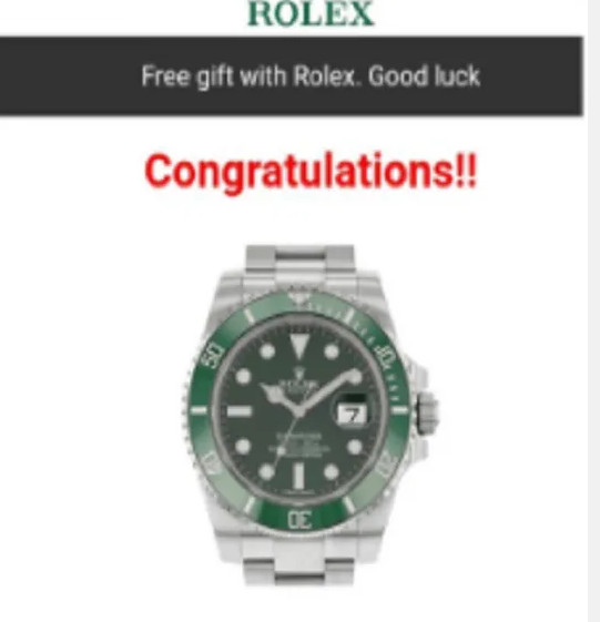 Rolex Anniversary Scam Text