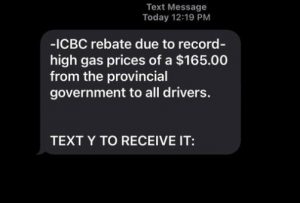 ICBC Scam rebate text