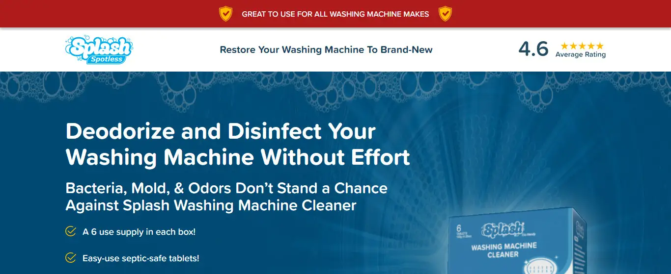 Splash Spotless Washing Machine Cleaner Front Top Loader Deep Cleaning  Tablets