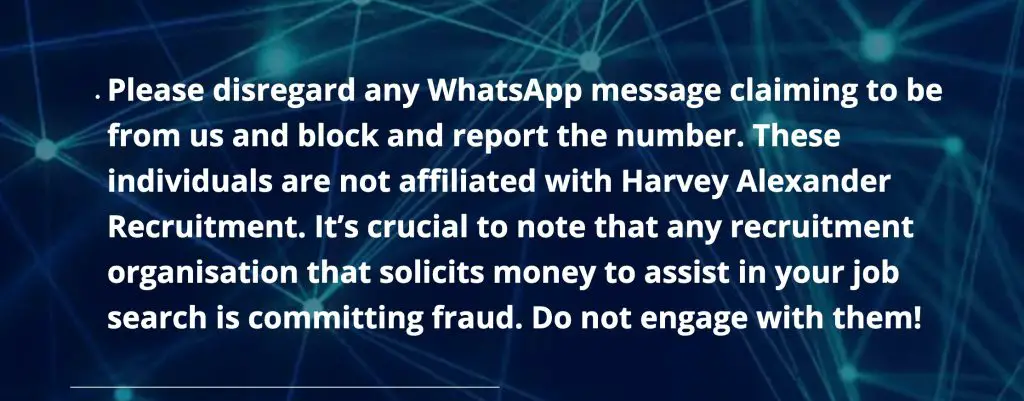 Harvey Alexander Recruitment Scam Warning